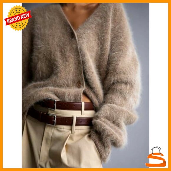 Oversized Fuzzy Cardigan V Neck Button Down Soft Knit Sweater Casual Chic - Picture 3 of 7